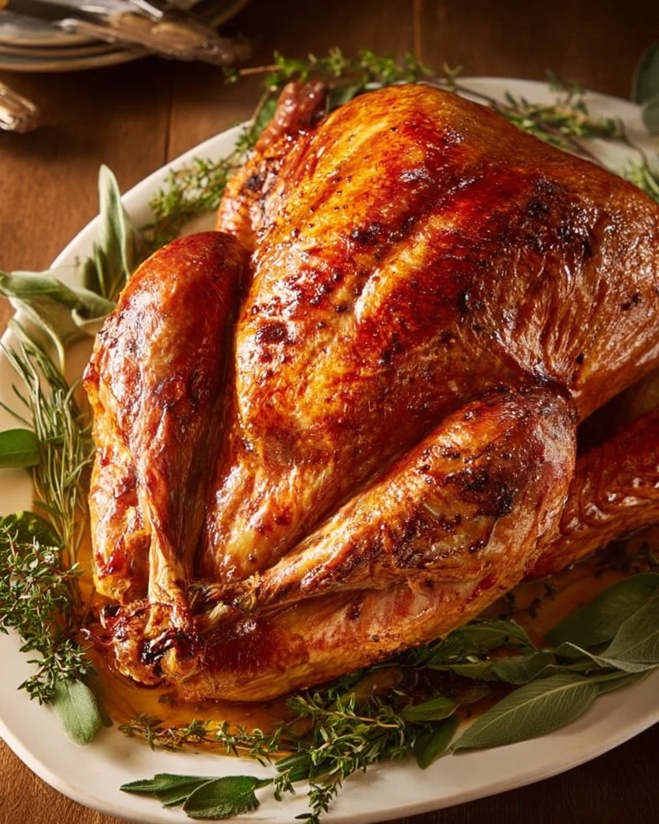 Dry brined turkey with flavorful herbs ready for roasting