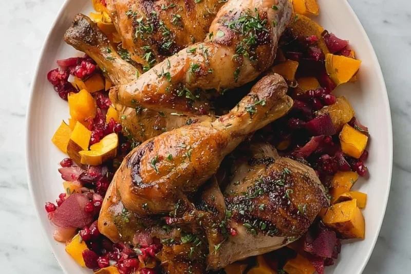 Maple-Balsamic Roasted Duck with Spiced Cranberry-Persimmon Chutney