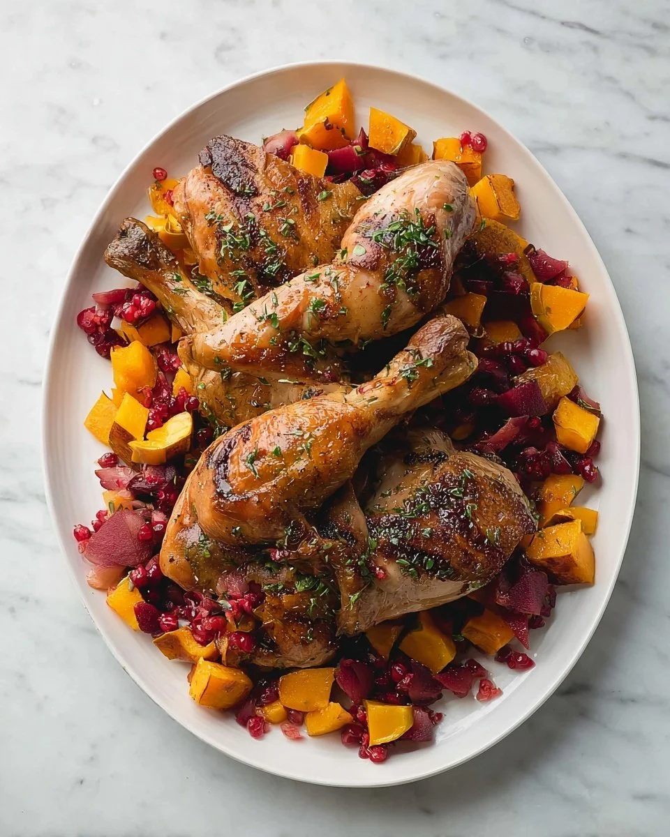 Maple-Balsamic roasted duck served with spiced cranberry-persimmon chutney