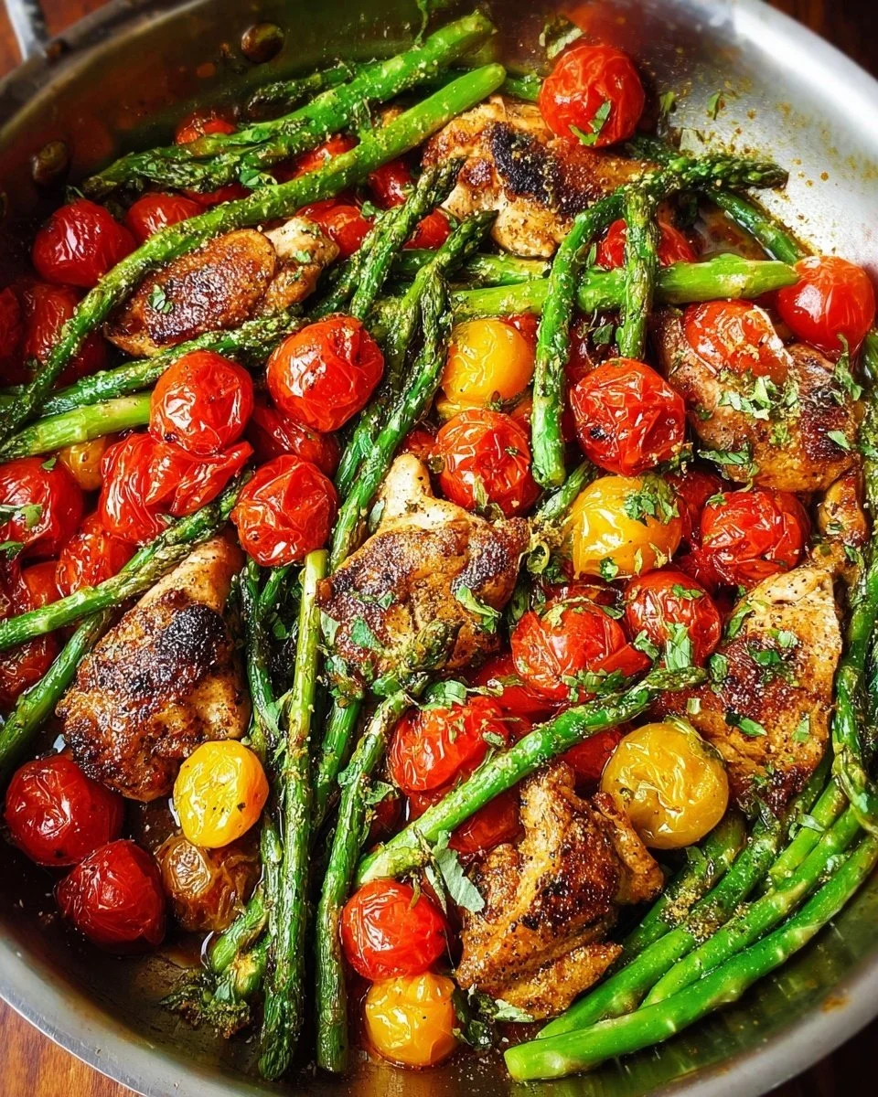 One-Pan Pesto Chicken with colorful veggies cooked together for a quick meal.
