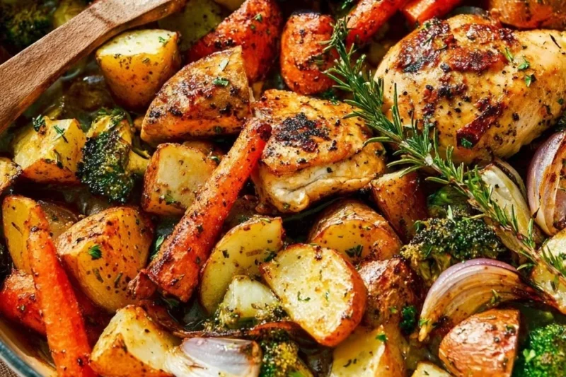 One Pan Roasted Garlic Parmesan Chicken and Veggies