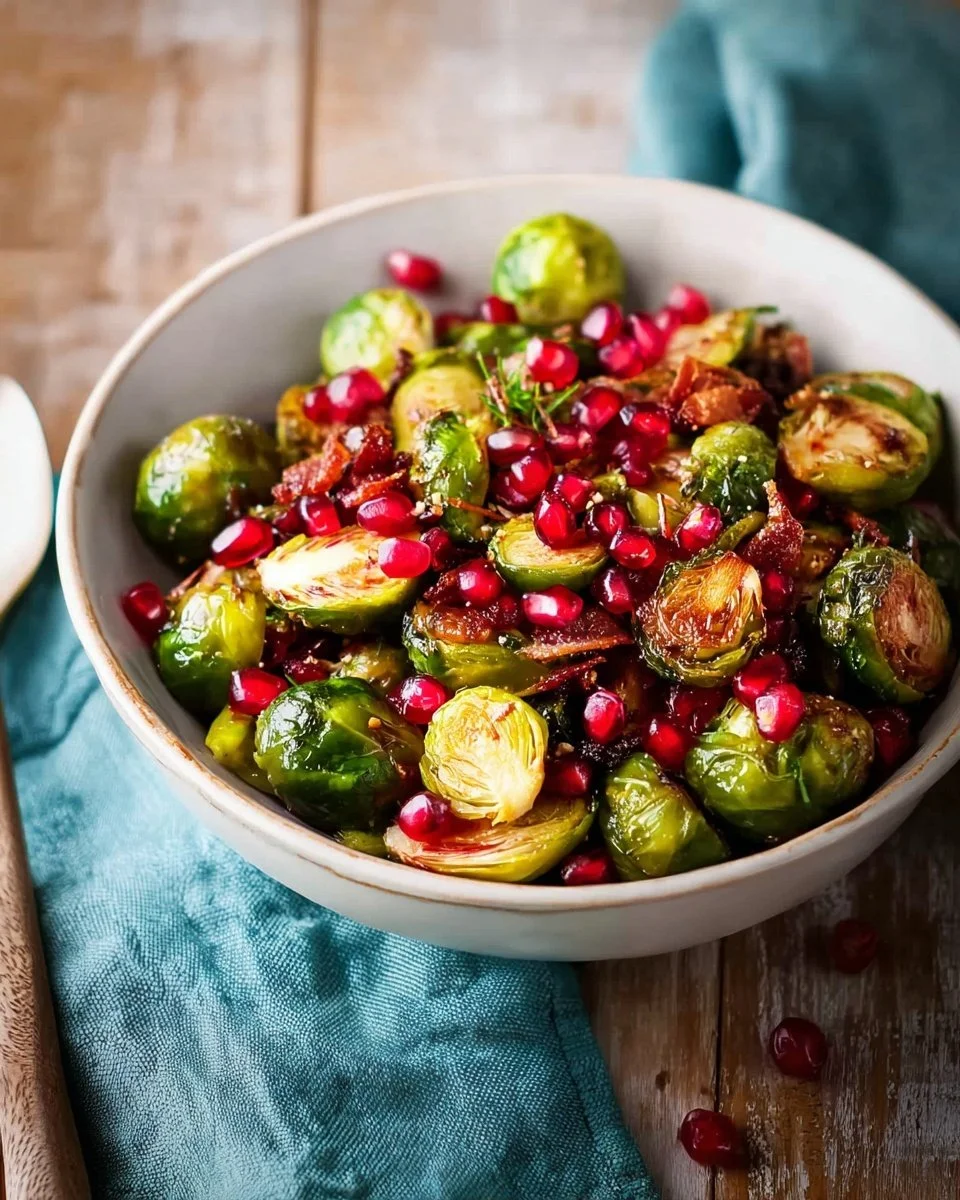 Roasted Brussels sprouts with bacon served on a platter