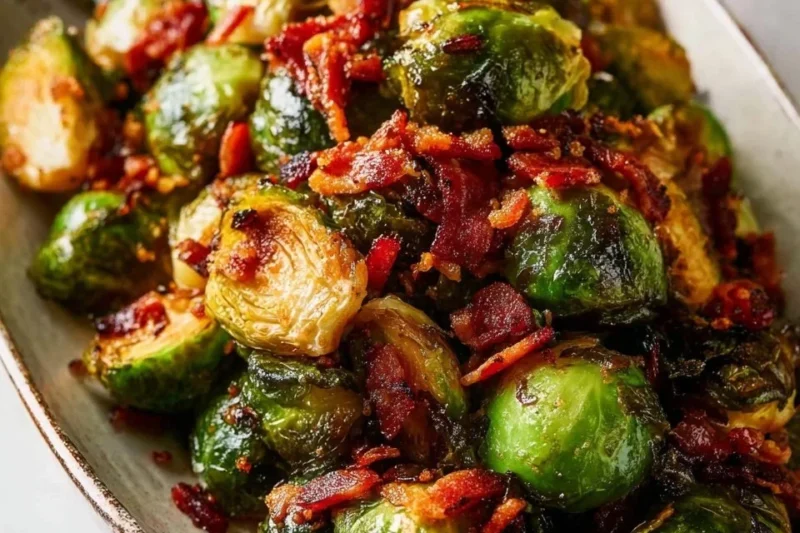 Roasted Brussels Sprouts with Bacon & Balsamic Onions