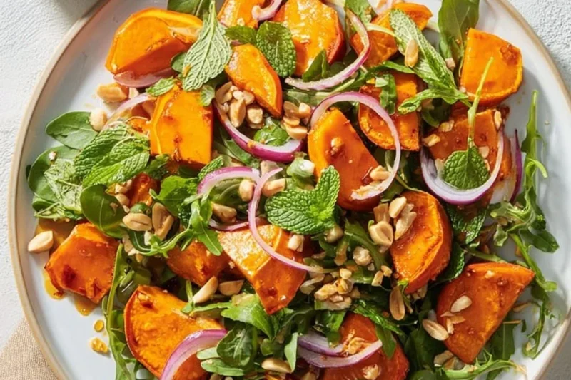 Roasted Sweet Potato and Mint Salad with Vietnamese Dressing