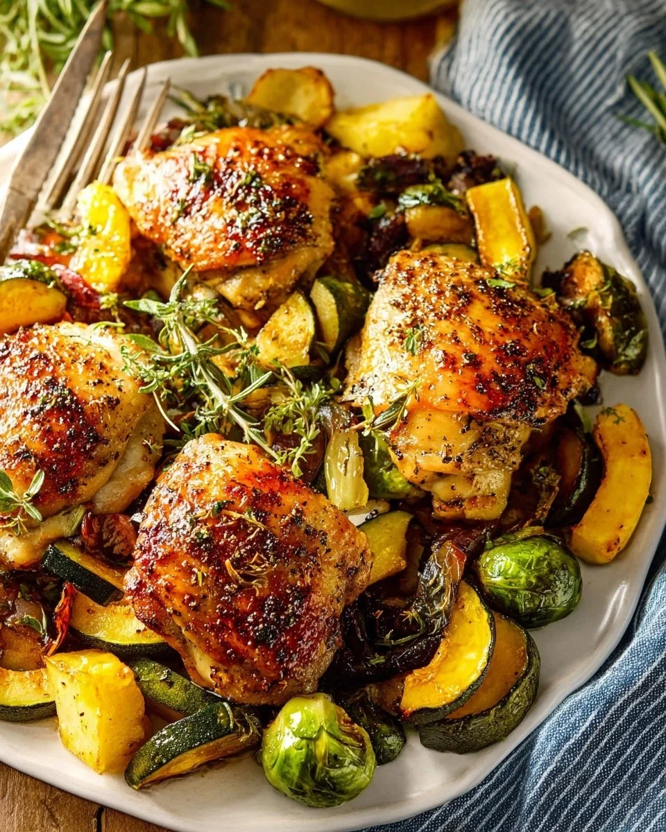 Sheet Pan Harvest Chicken with seasonal vegetables fresh from the oven.