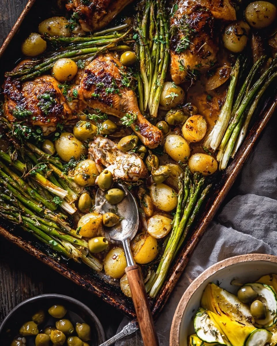 Sheet pan honey garlic chicken served with feta potatoes