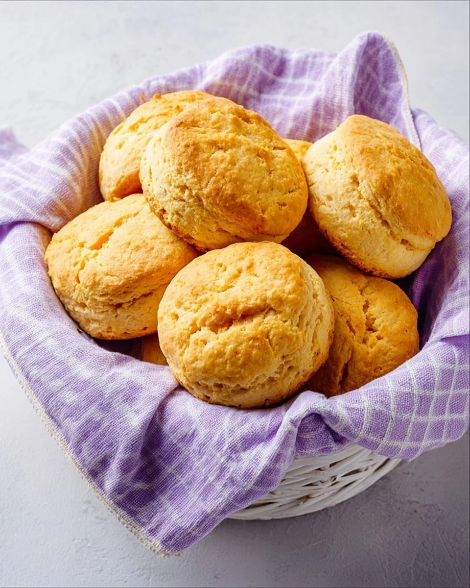 Homemade sweet potato biscuits served on a wooden table.