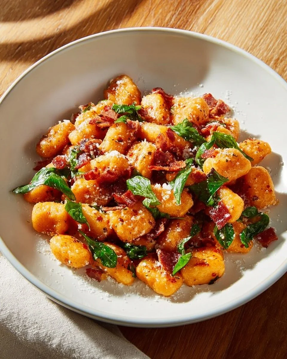 Delicious homemade sweet potato gnocchi served with a savory sauce.